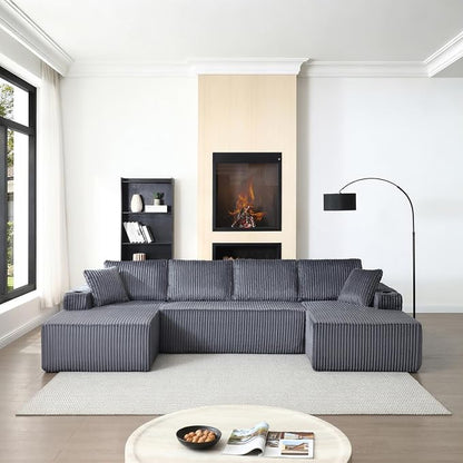 124" Modular Sectional Sleeper Sofa, Boneless Cloud Couch for Living Room, U Shaped 5 Seat Sofa with 2 Storage Pockets& 2 Cup Holders, Free Combination, No Assembly Required
