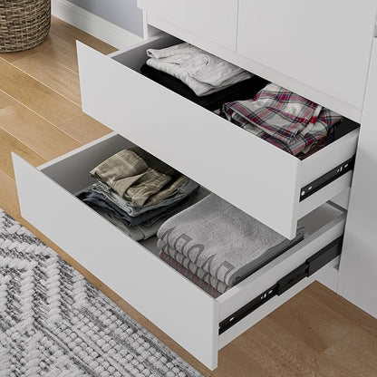 Mekminop Armoire Wardrobe Closet with Drawers and Shelves, 4 Door 2 Drawers White Bedroom Armoires, Modern Wooden Wardrobe with Hanging Rod, 20.39" D x 63" W x 78.74" H