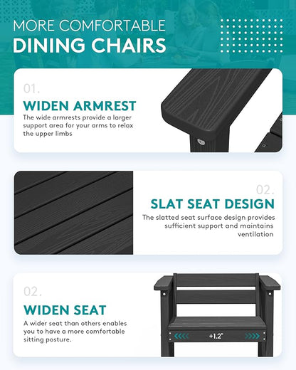 SERWALL HDPE and Aluminum Outdoor Dining Set for 8, Black | 60" - 83" Expandable Outdoor Dining Table and 8 HDPE Chairs, All Weather Outdoor Furniture Set