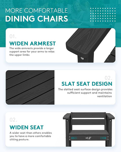 SERWALL 60" - 83" Expandable Outdoor Dining Table and 6 HDPE Chairs, Black | Outdoor Dining Set for 6, All Weather Aluminum and HDPE Outdoor Furniture Set, Extendable Patio Dining Table