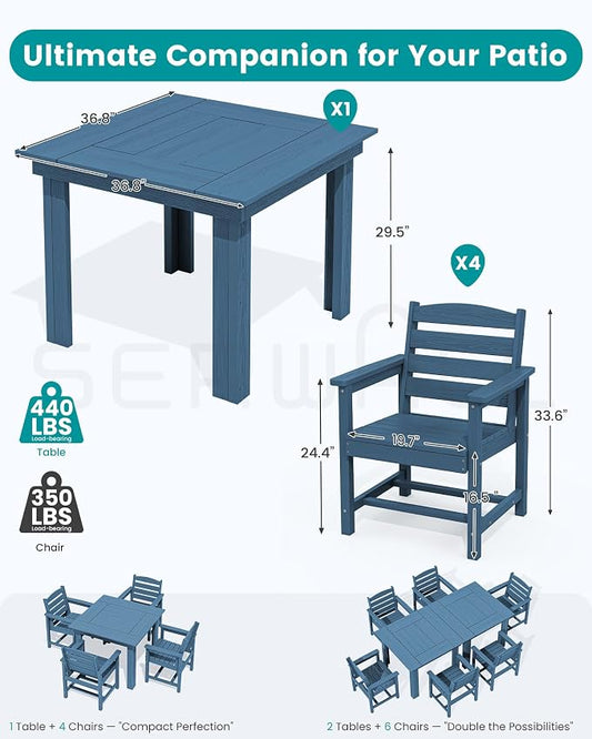 SERWALL HDPE Outdoor Square Dining Set for 4 | with Armchair Seat
