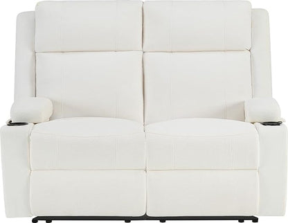 55" RV Loveseat Recliner – Space-Saving Double Reclining RV Sofa, Compact Theater Seating with Cup Holders & Storage Pocket, Beige Chenille Couch for Camper, Motorhome & Home Theater