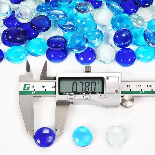 20 Pounds Fire Glass Rocks, 3/4 Mixed Color Fire Glass Beads for Propane Fire Pit, Fireplace and Outdoor Decorative (Caribbean Blue+Cobalt Blue+Crystal Ice)