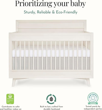 Evolur Loft Antilia 4-in-1 Convertible Full-Size Baby Crib in Vanilla Bean, GreenGuard Gold & BSA, Converts to Toddler, Day & Full-Size Bed, 3 Mattress Heights Modern Scandinavian Design