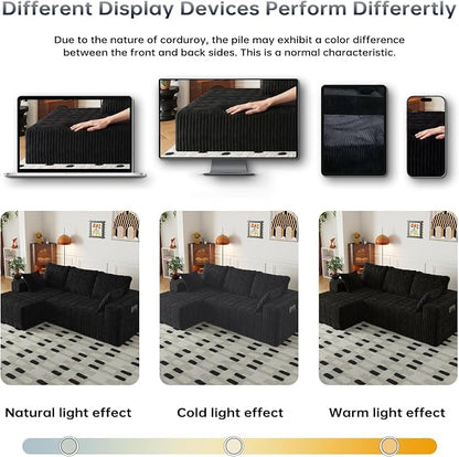 Cloud Boneless Sectional Couches with Oversized Chaise for Living Room, Modular L Shaped Couch with Deep Seat, Memory Foam Compressed 3 Seater Sofa for Apartment