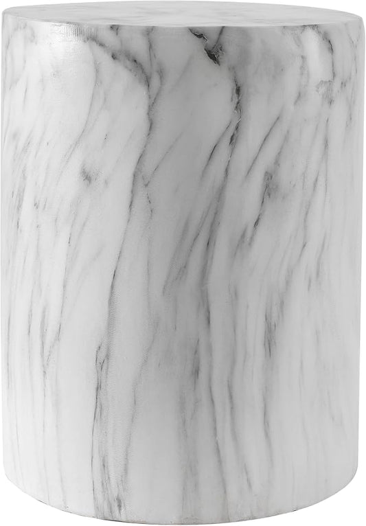 JONATHAN Y Troy Modern 17" Faux Marble Cylinder Accent Table, Round Pedestal End Table and Decorative Indoor Stool for Living Room, Small Minimalist Drum Side Table, White and Black TBL1101A
