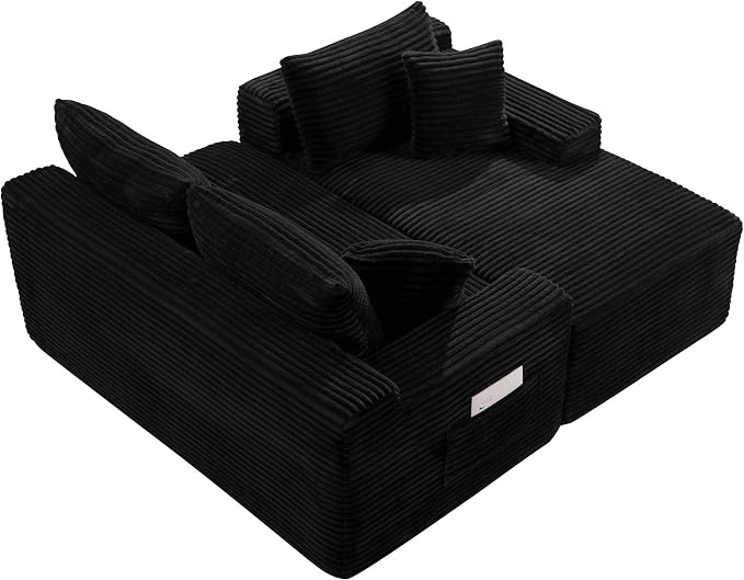 106-Inch Oversized U-Shaped Right Facing Corner Compressed Sofa Modular Boneless Cloud Sectional Sofa Floor Foam Couch W/Chaise & Ottoman, Corduroy Corner Boneless Cloud Couch