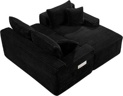 106-Inch Oversized U-Shaped Right Facing Corner Compressed Sofa Modular Boneless Cloud Sectional Sofa Floor Foam Couch W/Chaise & Ottoman, Corduroy Corner Boneless Cloud Couch