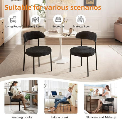 SoarFlash Dining Chairs, Black Boucle Dining Chairs Set of 2, Kitchen Dining Room Chairs Curved Backrest Upholstered Mid Century Modern Chairs with Black Metal Legs