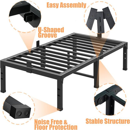 FUIOBYVV Twin XL Bed Frames 18 Inch Heavy Duty Metal Platform Bed Frame Twin Size Support Up to 3500 lbs,No Box Spring Needed,No Shaking,Steel Slat Support,Noise Free,Easy Assembly