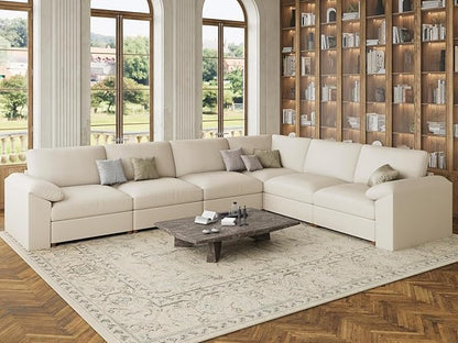 EASE MOOSE Oversized Modular Sectional Sofas,Leather Sectional Couch, Wide Deep Seat Modular Couch, Scratch Resistant Faux Leather Material, L Shaped Sofa for Big Spaces,Beige