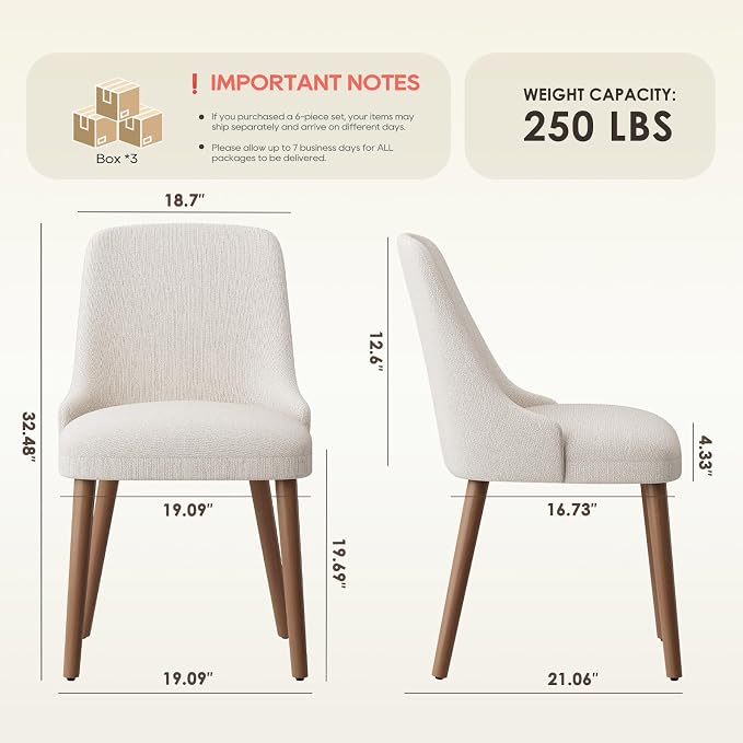 MALOL Dining Room Chair Set of 4, Upholstered Kitchen Chairs with Wood Legs, High-Back Padded Dining Chairs for Dining Room/Restaurant/Cafe, Beige