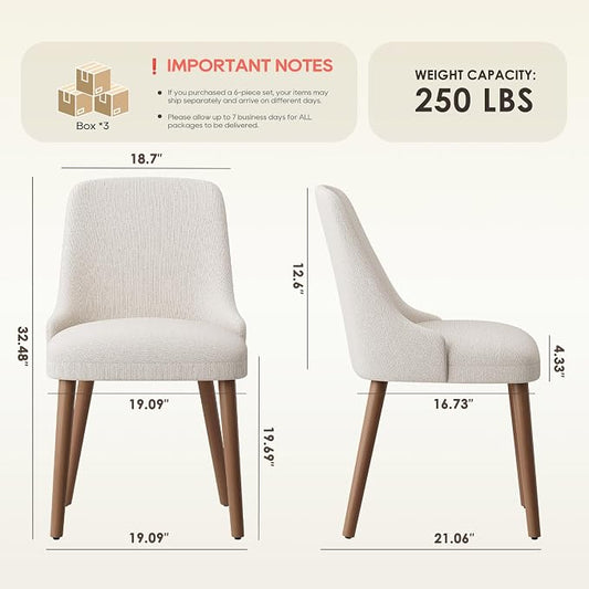 MALOL Dining Room Chair Set of 4, Upholstered Kitchen Chairs with Wood Legs, High-Back Padded Dining Chairs for Dining Room/Restaurant/Cafe, Beige
