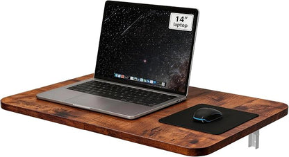 Neoaider Wall Mounted Folding Desk 23.6” x 15.7”, Brown | Drop Down Table with Metal Collapsible Brackets, Folding Wall Table for Small Spaces, Home, Office, Kitchen, Laundry Room