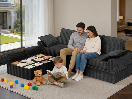 Upgrade Boneless Couch with Storage, Extra Deep&High Seat Modular Sectional Sofa 3 Seater U Shaped Cloud Couch with Ottoman, Tool-Free Assembly Sectional Couches for Living Room