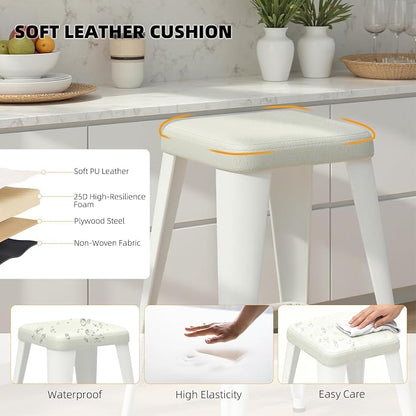 Bar Stools Set of 4, 24" Counter Height Bar Stools Backless, Upholstered Bar Stools with Metal Legs for Kitchen Island, Study Room, Cafe, White
