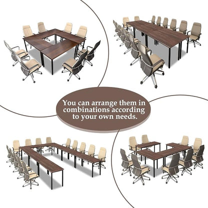 Bonzy Home Conference Tables 14ft Office Computer Desk for Meeting Room Study Writing Printer Table for 16 People Save Space Design Rustic Vintage Walnut 6PCS (165.3"x47.2"x29.5")