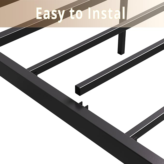 LIKIMIO King Bed Frame, Tall Industrial Headboard 51.2 ", Platform Bed Frame with Strong Metal Support, Solid and Stable, Noise Free, No Box Spring Needed, Easy Assembly, Vintage Brown