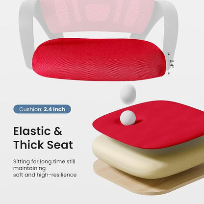 OLIXIS Office Desk Chair - Ergonomic Mid Back with Lumbar Support & Rocking Mode, Height Adjustable with Fixed Armrest, Storage Back for Computer, Gaming, Conference, Meeting Room, 360° Swivel, Red