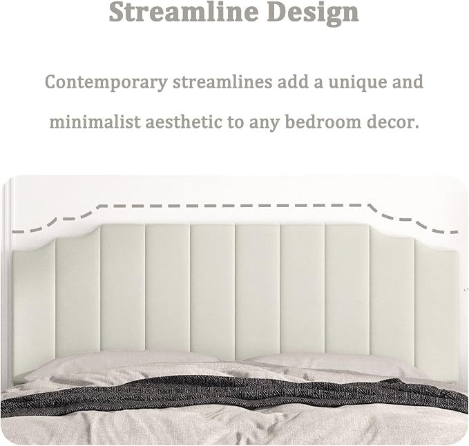 Befurtori King Size Headboard Only, Velvet Wall Mounted Headboard King for Adjustable Bed Modern Upholstered Head Board Easy Assembly, Cream