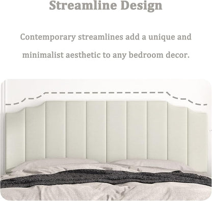 Befurtori King Size Headboard Only, Velvet Wall Mounted Headboard King for Adjustable Bed Modern Upholstered Head Board Easy Assembly, Cream