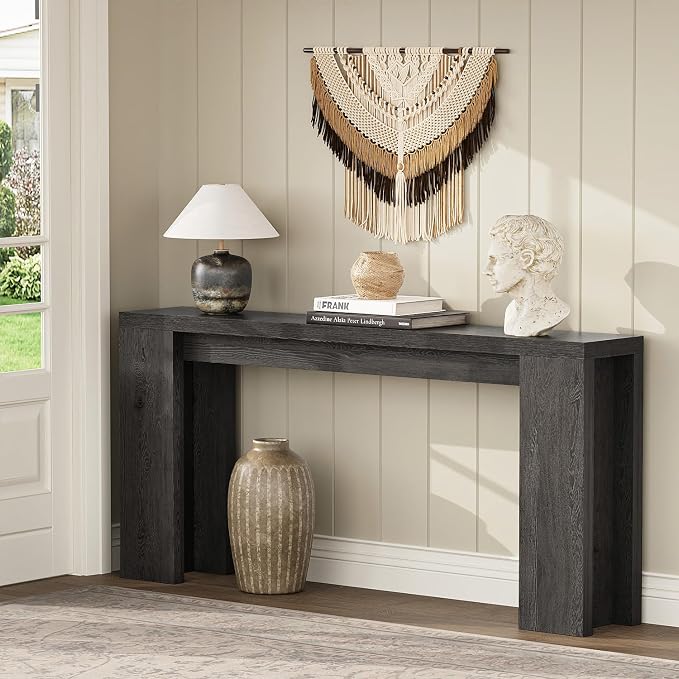 70.9 Inch Extra Long Console Table, Farmhouse Entryway Table with Thickened Base, Wood Sofa Table Behind Couch Table, Narrow Entryway Accent Table for Living Room, Hallway, Entrance, Foyer, Black