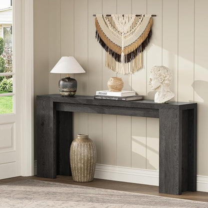 70.9 Inch Extra Long Console Table, Farmhouse Entryway Table with Thickened Base, Wood Sofa Table Behind Couch Table, Narrow Entryway Accent Table for Living Room, Hallway, Entrance, Foyer, Black