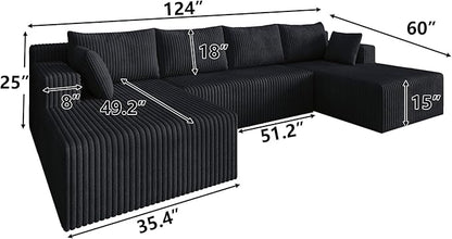 124 Inch Oversized Boneless Sectional Sofa Cloud Couch for Living Room - Symmetrical U Shaped Modular Couches Set with Double Chaise, No Assembly Floor Compression Sofa & Couch