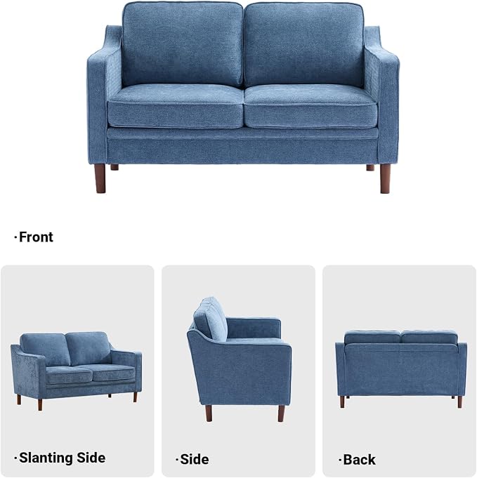 Kingfun 60" Chenille Sofa, Loveseat Couch, Mid Century Modern Love Seat Couches with Solid Wood Frame for Living Room Bedroom