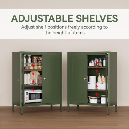 Metal Bathroom Cabinet, Small Floor Storage Cabinet, Freestanding Sideboard with 2 Adjustable Shelves for Living Room, Dining Room