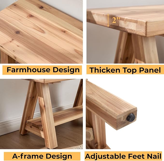 Farmhouse Solid Wood Entryway Bench, 30 Inch Small Narrow Storage Bench with Shelf, Rustic Wooden Shoe Bench for Entryway, Mudroom, or Hallway Seating, Natural
