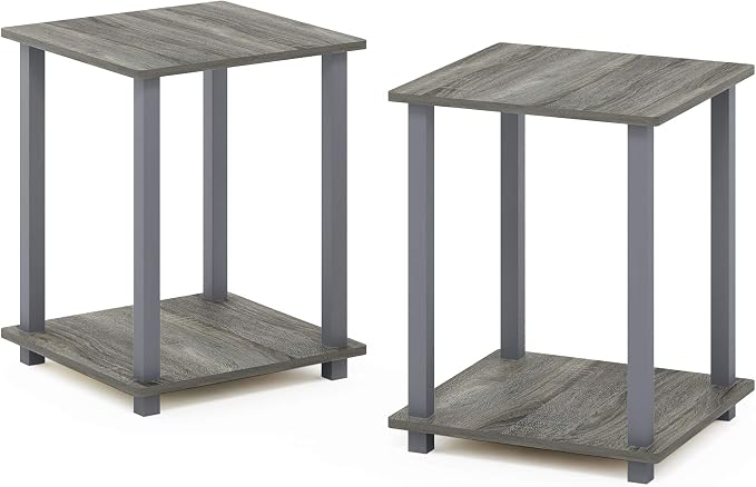 Furinno SIMPLISTIC Side Table Set of 2, 2-Tier Square Modern End Table, Nightstand, Night Stand, Bedside Table, Toolless Assembly, for Living Room, Bedroom, French Oak
