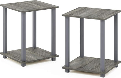 Furinno SIMPLISTIC Side Table Set of 2, 2-Tier Square Modern End Table, Nightstand, Night Stand, Bedside Table, Toolless Assembly, for Living Room, Bedroom, French Oak