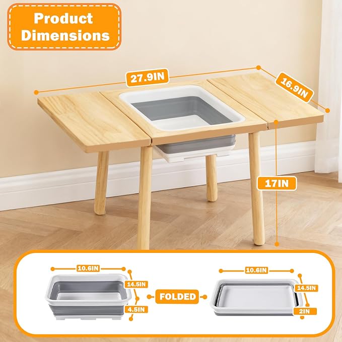 Wooden Activity Table with a Flip-Adjustable Desktop, Indoor/Outdoor Play Sand and Water, Multi-Functional Desk for Drawing Studying Dining