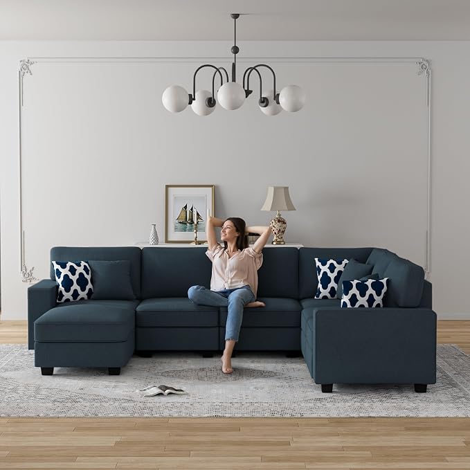 Legend Vansen Oversized Modular Sectional Sofa,U/L‑Shaped Reversible Couch with Ottoman,Deep Seat Plush Polyester Sofa for Living Room,7‑Seater,Charcoal