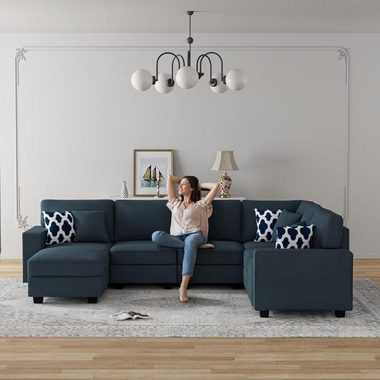 Legend Vansen Oversized Modular Sectional Sofa,U/L‑Shaped Reversible Couch with Ottoman,Deep Seat Plush Polyester Sofa for Living Room,7‑Seater,Charcoal