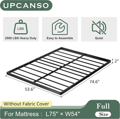Upcanso Full Size Box Spring Bed Base 2 Inch, Low Profile Metal Boxspring Full Size Bunkie Board 2 Inch, 3000 Lbs Max Weight Capacity Mattress Foundation, Noise-Free, Easy Assembly