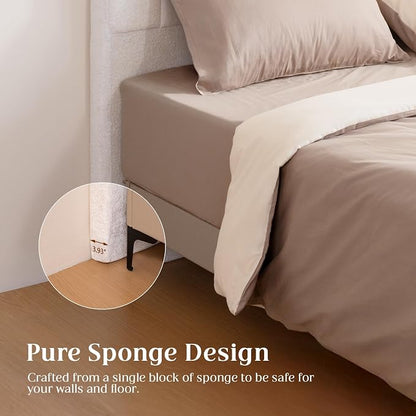 Queen Headboard Only - Beige Velvet Upholstered Headboard for Bed, No Assembly Required, Pure Sponge Design, Comfort Head Board, Place Between Bed & Wall, Vertical Stripe with Stepped Crown Top Edge