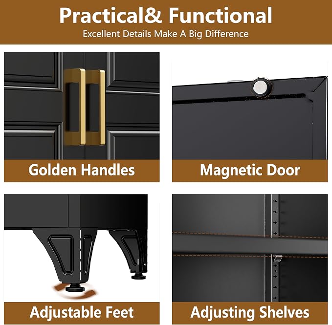 Polup Kitchen Pantry Cabinet, 90" Tall Cabinet with Three Drawers, Metal Food Pantry Cabinet and Shelves, Freestanding Cupboards for Dining, Living Room, Black,16" D x 32" W x 90" H, Assembly Required