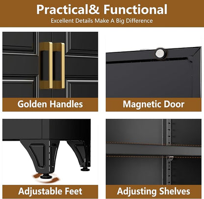 Polup Kitchen Pantry Cabinet, 90" Tall Cabinet with Three Drawers, Metal Food Pantry Cabinet and Shelves, Freestanding Cupboards for Dining, Living Room, Black,16" D x 32" W x 90" H, Assembly Required