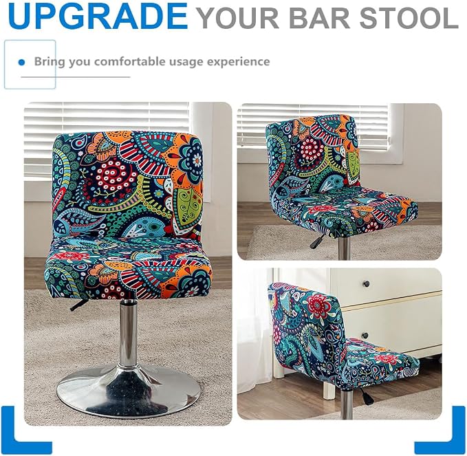 Levoberg Bar Stools Cover Set of 2 Printed Armless Swivel Barstools Slipcovers with Backs Stretch Square Counter Height Bar Stools Covers Mid Low Back Chair Cover for Kitchen Dining Room