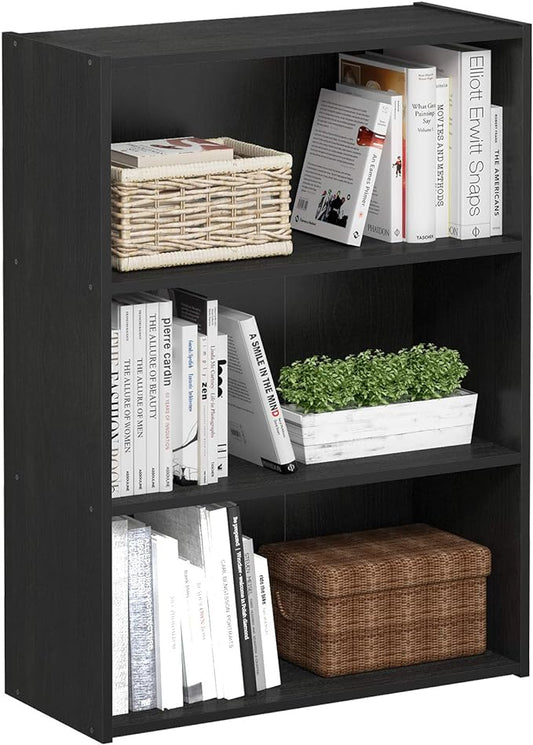 Furinno PASIR Book Shelf, 3-Tier Bookshelf, Storage Shelves Bookcase, 9.7 x 23.7 x 31.5, for Living Room, Bedroom, Home Office, Americano