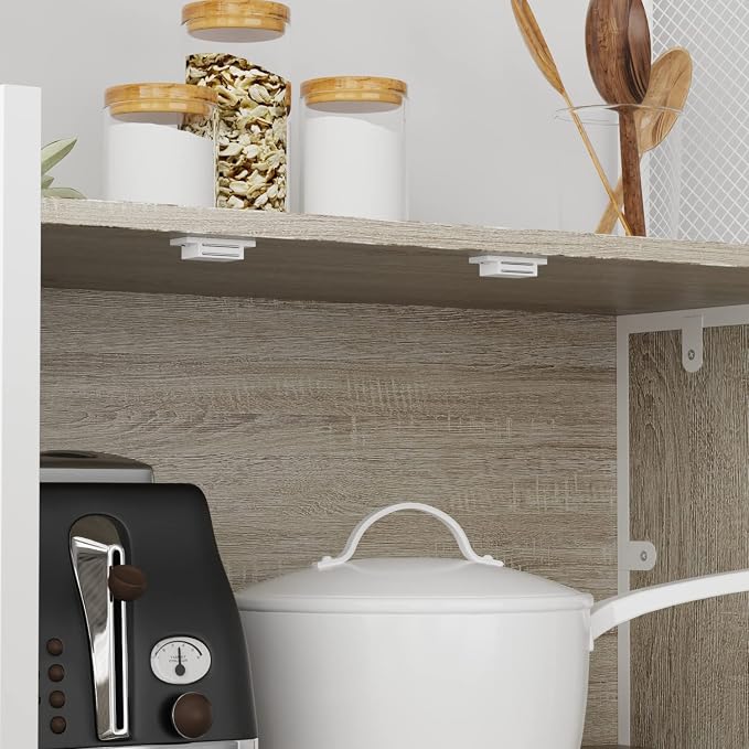AIEGLE Large Kitchen Hutch Storage Cabinet, Pantry Cabinets with Hutch, Metal Frame Cupboard with Mesh Door, Drawer & Microwave Shelf, Freestanding Kitchen Storage, Beige (59" W x 15.7" D x 68.5" H)