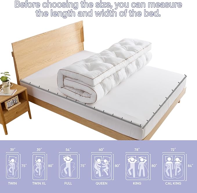 WhatsBedding 4 Inch Memory Foam Mattress Topper Queen for Back Pain Relief, Filled with Breathable Gel Memory Foam, Fluffy Comfort Supportive Pillow Top Mattress Topper, 80x60x4in