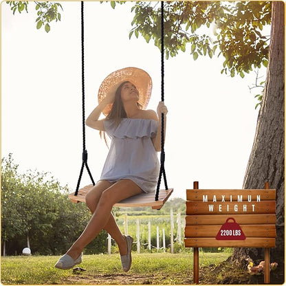 Taeku Adult Tree Swing, Hanging Beech Wood Swings with Adjustable Rope Garden Chair Seat Swing for Indoor Outdoor (24''x10'')