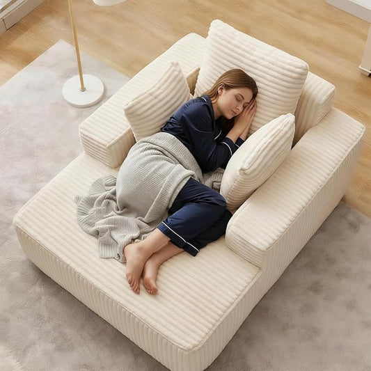 Boneless Chaise Lounge Chair, 54" Oversized Cloud Couch Sofa with Deep Seat, Plush Corduroy Reading Chair for Living Room, Bedroom, Reading Nook, Apartment, Gaming Room & Movie Nights, Beige