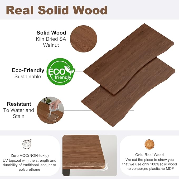 Solid Wood Electric Standing Desk 55"x23.6"Home Office Desk,Adjustable Workbench with 3 Stages Single Motor, Computer Workstation with T-Shaped Metal Bracket,Walnut Standing Desk for Gaming(1 Box)