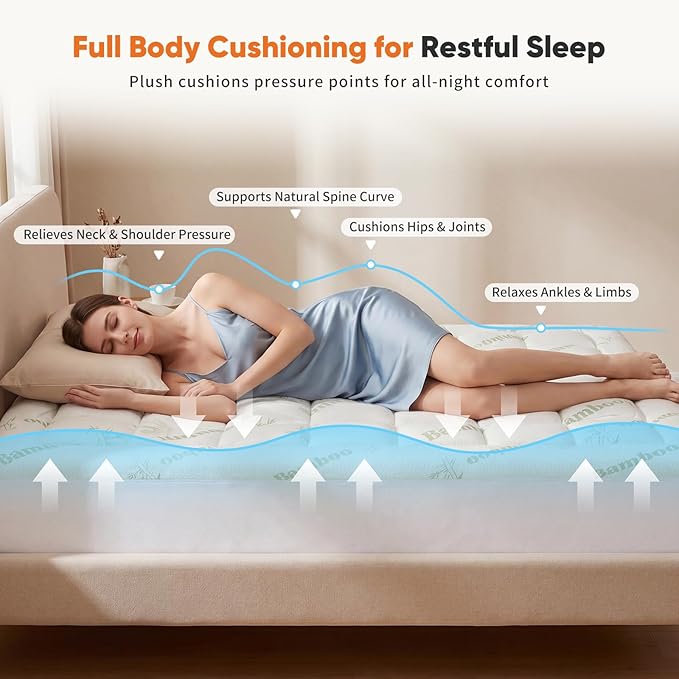 Sweetcrispy Ultra Soft Mattress Topper King Size - Viscose Made from Bamboo Pillow Top Mattress Pad for Breathable Cooling & Back Pain Relief, Deep Pocket Comfort Bed Topper, Green