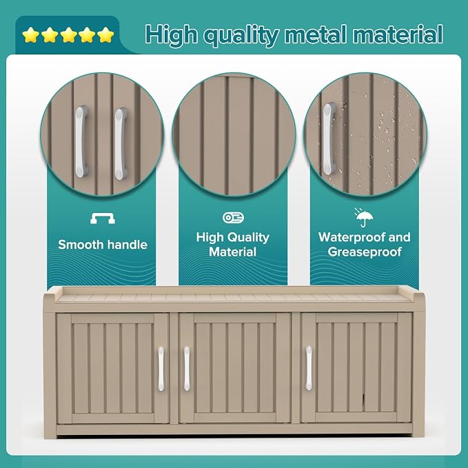 DRATO Outdoor Shoe Storage Cabinet, Shoe Bench with Storage, Waterproof Resin Large Shoe Cabinet with Doors for Outdoor Indoor Entryway Hallway Bedroom (Grey, 3 Doors)