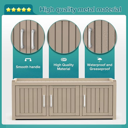 DRATO Outdoor Shoe Storage Cabinet, Shoe Bench with Storage, Waterproof Resin Large Shoe Cabinet with Doors for Outdoor Indoor Entryway Hallway Bedroom (Grey, 3 Doors)